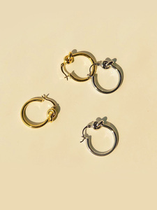 欧美法式复古时髦冷淡风极简设计绳结打结圆环圈圈镀金色耳扣耳环