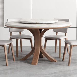 大理石圆形餐桌椅组合现代简约家用小户型桌子餐厅岩板圆实木饭桌