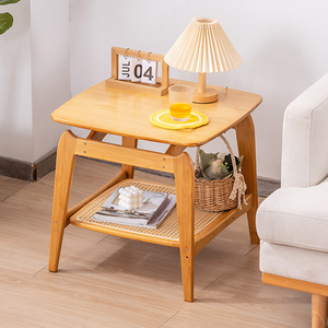 藤编小桌子可移动茶几家用客厅沙发边几卧室创意床头桌置物架方几