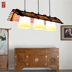 新中式歺厅吧台餐厅灯茶室吊灯东南亚实木设计师中国风灯具灯饰