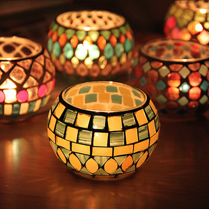 欧式彩圆球马赛克玻璃烛台浪漫表白烛光晚餐酒吧西餐厅蜡烛杯摆件