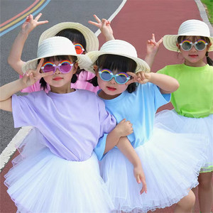 啦啦队彩虹t蓬蓬裙套装小学生61儿童节演出服多巴胺亲子活动服装