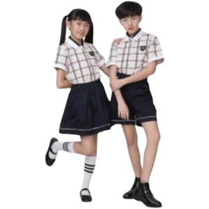 广西南宁市小学生夏季校服格子短袖短裤衬衫男女款棉质制服套装