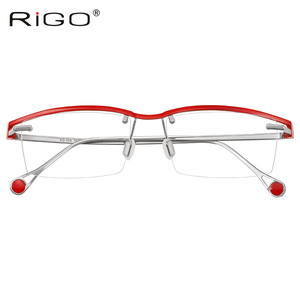 马化腾同款近视眼镜男无框 纯钛眼镜架红色 时尚眉线框商务方蓝色