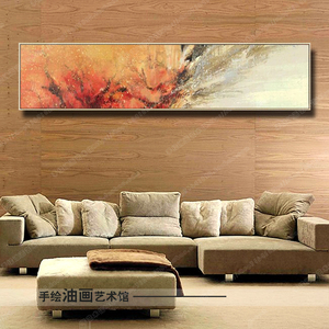 手绘油画临摹赵无极抽象画现代简约客厅沙发墙床头长横幅装饰画