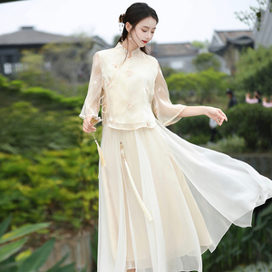 新中式女装复古中国风改良旗袍套装超仙气质汉元素茶服日常轻汉服