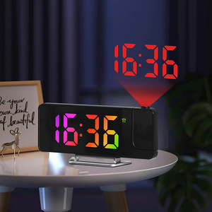 LED多功能墙面激光投影电子时钟数字显示夜光静音镜面卧室闹钟表