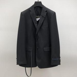 欧美潮流新款皮革挂饰设计英伦绅士商务韩版青年男士黑色西装外套