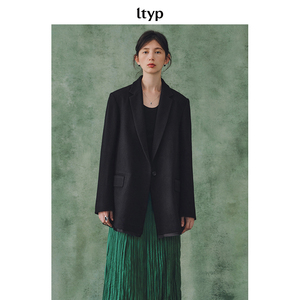 ltyp旅途原品 高支澳毛缎面高级黑色西装 经典时尚优雅外套女初春