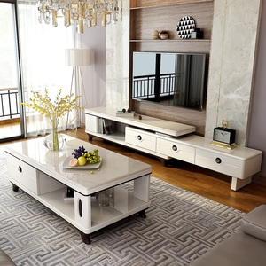 双虎家私 大理石电视柜现代简约客厅家具可伸缩茶几电视柜组合2
