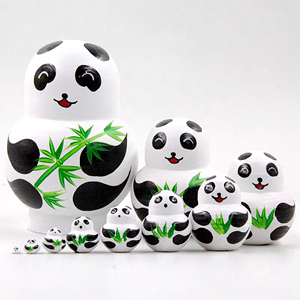 俄罗斯套娃10层熊猫可爱风干椴木手工绘制六一儿童益智玩具摆件