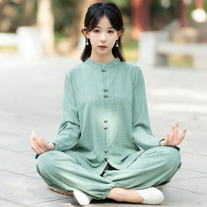 禅意女装中式太极服套装春季禅修衣服中国风瑜伽练功服居士服唐装