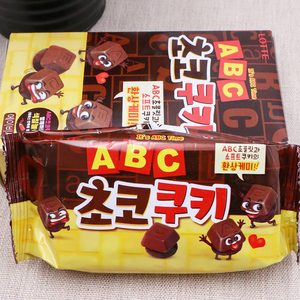 韩国进口乐天ABC字母图案巧克力曲奇饼干50g袋装儿童休闲小零食品