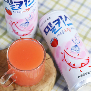 韩国进口乐天牛奶苏打饮料草莓味250ml单罐 夏季休闲汽水碳酸饮料