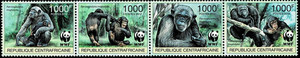 中非2012年WWF熊猫徽动物猩猩4全，买4套给小版张，精美外国邮票