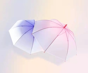 创意POE塑料加厚透明环保伞 渐变色环保雨伞 个性自动广告长柄伞
