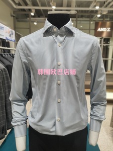 韩国代购ZIOZIA ANDZ时尚商务男21春蓝色竖条纹正装休闲长袖衬衫
