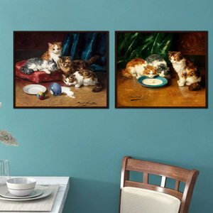 诺维尔小猫咪喵动物微喷无框油画布画芯客厅卧室现代组画装饰画