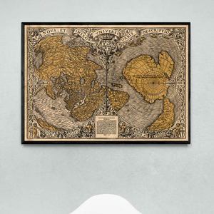 1531年心形古地图大航海时代卧室无框欧式客厅书房棉布画芯装饰画