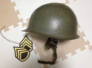 越战美军M1头盔翻新盔后期下巴带+德产塑料内盔
