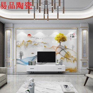 新中式岩板电视背景墙微晶石瓷砖客厅影视墙石材轻奢风罗马柱装饰