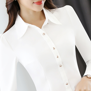 高级白衬衫女长袖时尚洋气白色女士衬衣新款职业女装修身女款寸衫
