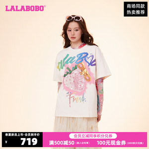 LALABOBO24春夏新品立体白色发条草莓纯棉圆领短袖T恤LBDA-WSDT37