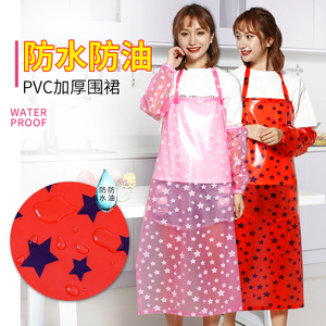 韩版时尚厨房围裙防水防油女家用做饭工作服套装加厚透明pvc围腰