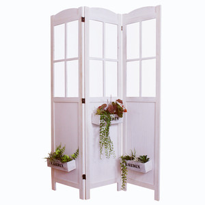 [天朗星]复古实木屏风玄关田园风客厅折叠带花盒白色木质隔断