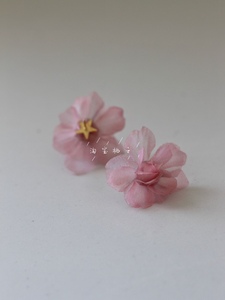 桃之 仙气秋冬新款纱纱花朵粉色气质925银耳钉耳夹百搭度假风耳环