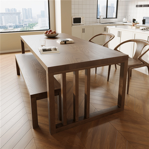 美式全实木餐桌家用客厅日式原木风白蜡木长方形大板中式长桌子