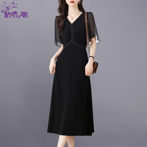 黑色连衣裙高级感女装2024夏季新款高端气质修身显瘦端庄大气裙子