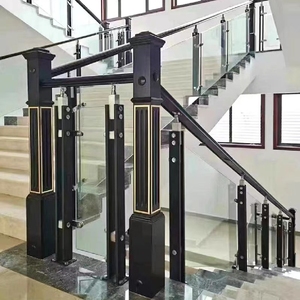 黑色不锈钢挂玻璃立柱楼梯扶手家用轻奢实木护栏走廊平台栏杆大柱