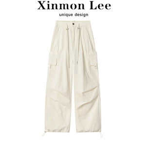 XinmonLee美式复古宽松高腰阔腿裤直筒运动工装休闲裤气质百搭女