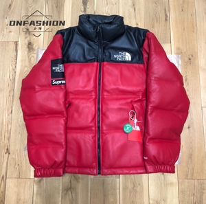 【现货】Supreme TNF 17FW 红皮 羽绒服 皮质