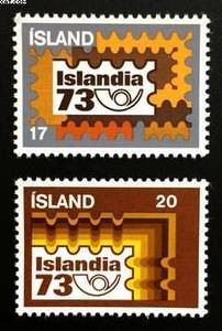 冰岛1973年 雷克雅未克集邮展览会 邮票 2全新票 目录价格1.1美元