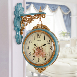 客厅挂钟两面静音复古欧式双面时钟家用时尚田园个性挂表壁钟仿古