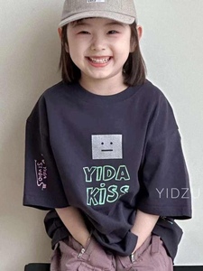 2024夏新款韩国版童装字母印花短袖T恤衫棉套头中大男女童百搭