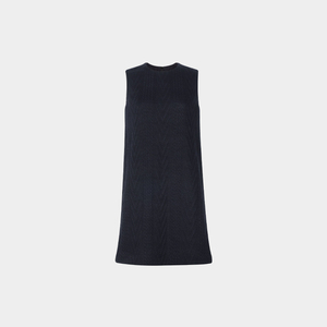 superr 原创设计复古街头风藏青色针织肌理感无袖短款圆领连衣裙