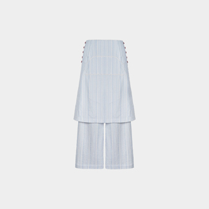 superr 小众设计感蓝白条纹假两件宽松随性度假风直筒裙裤