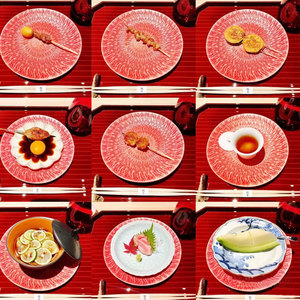 日式烤肉烧鸟店摆台餐具盘子红色8英寸浅式盘 会席圆形彩釉骨碟