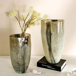 玻璃花瓶高级感瓷粉墨水纹插花器高颜值样板房客厅软装饰品摆件