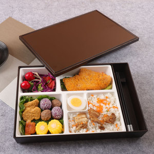 可带筷勺耐高温密胺多分格餐盒日式便当盒商务套餐盒快餐寿司饭盒