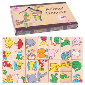 接龙动物多米诺骨牌榉木制玩具配对拼图拼板儿童益智2-3岁4礼物