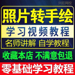 真人照片转手绘视频教程 PS/SAI自学习卡通人物漫画Q版转手绘网课