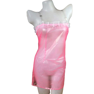 PVC超软婴儿成人尿布式睡裙ABDL半透明粉色塑料吊带睡衣 P014-52