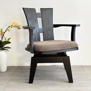 出口日本实木转椅黑色餐椅胡桃色复古中式靠背电脑椅红橡木扶手椅