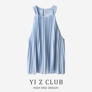 Yi Z CLUB 素雅女人味挂脖式雪纺百褶背心衬衫有大码春夏女装0.13