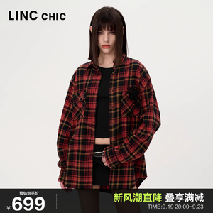 LINC金羽杰2024年秋季新品朋克学院轻摇滚格纹衬衫女S243SH466Y