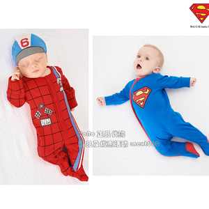 现货Next英国正品男童婴儿蓝色超人连体红色赛车长爬睡衣